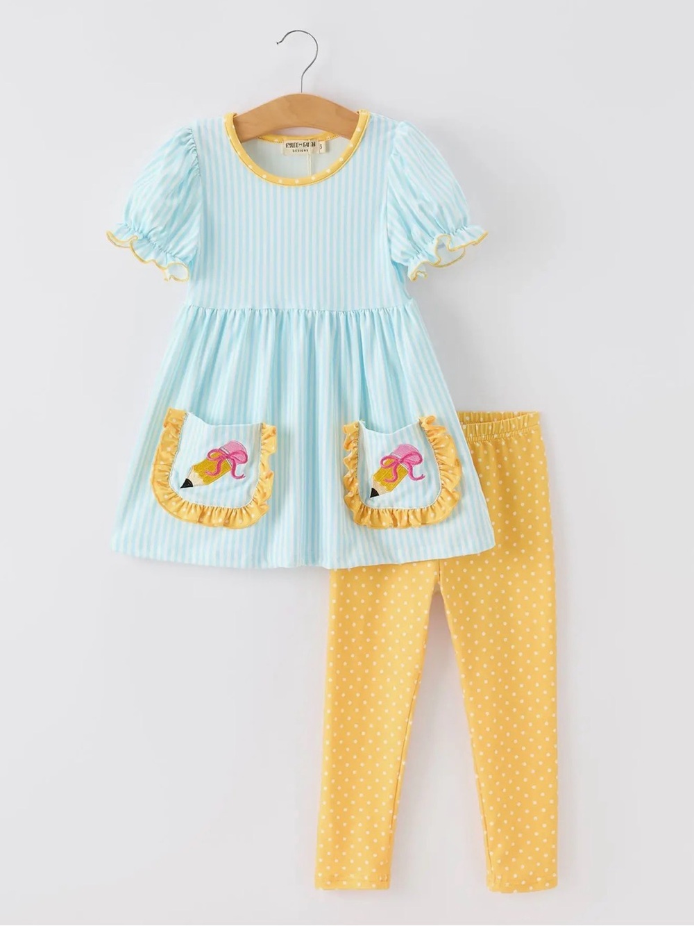 Rylee Faith Back To School Pencil Appliqué Top Leggings Set Pockets